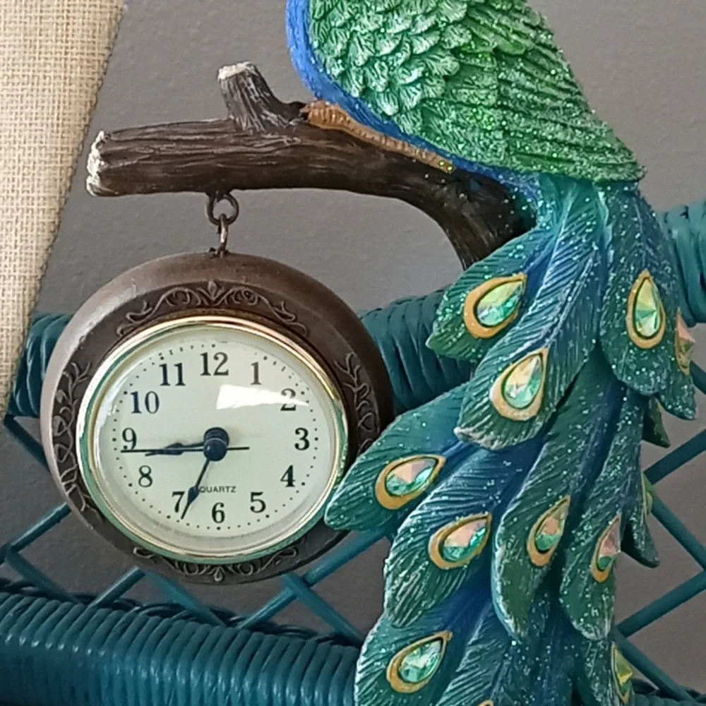 Elegant Peacock Clock Decor - Green and Blue